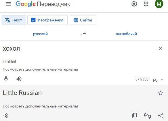 Google-переводчик считал "хохлов" маленькими русскими на трех языках